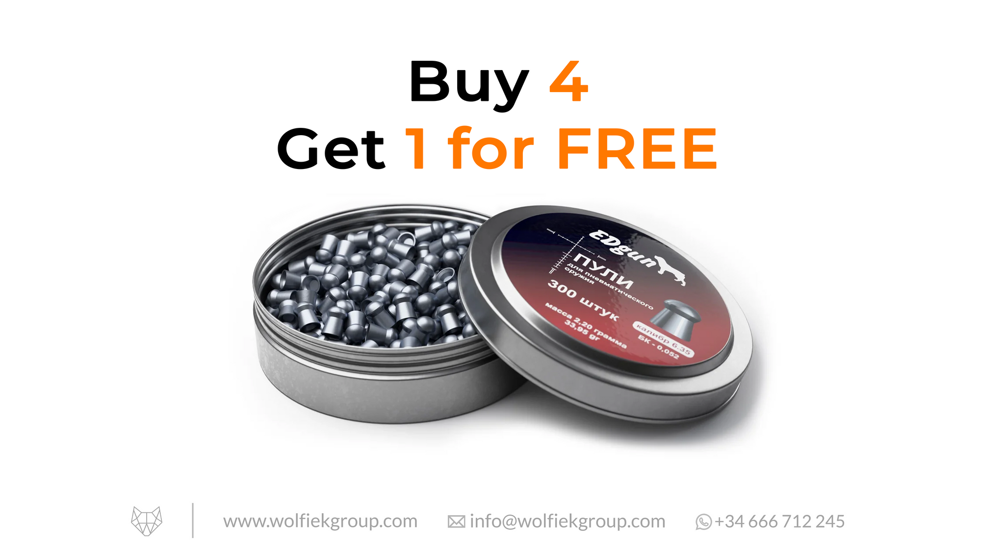 EDgun Premium Pellets Cal .25 (6,35mm) Weight 2,20g (33,95gr) with text buy 4 get 1 for free